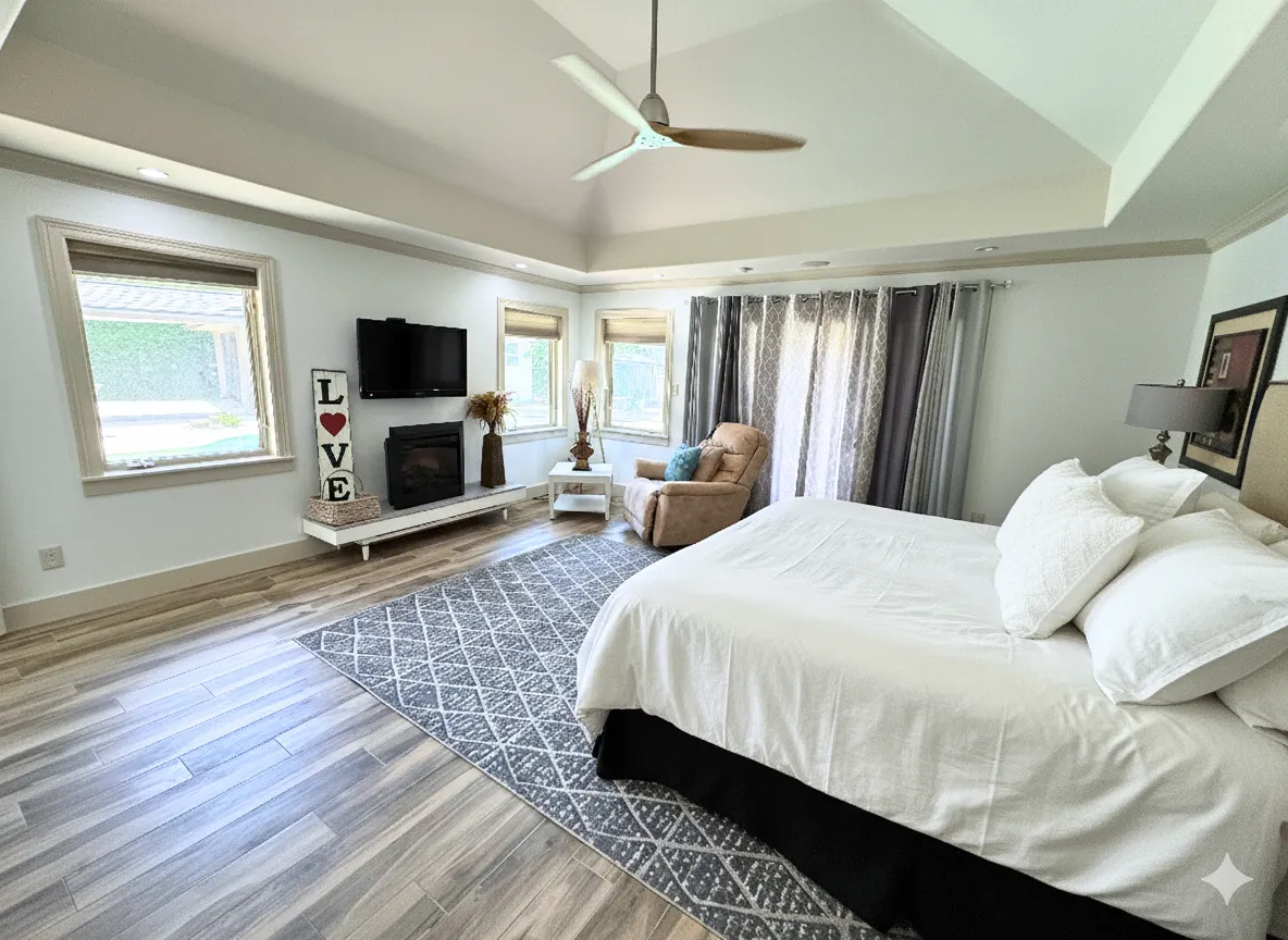 Casa Blanca primary bedroom, furnished house in Texas Medical Center / Meyerland, Houston